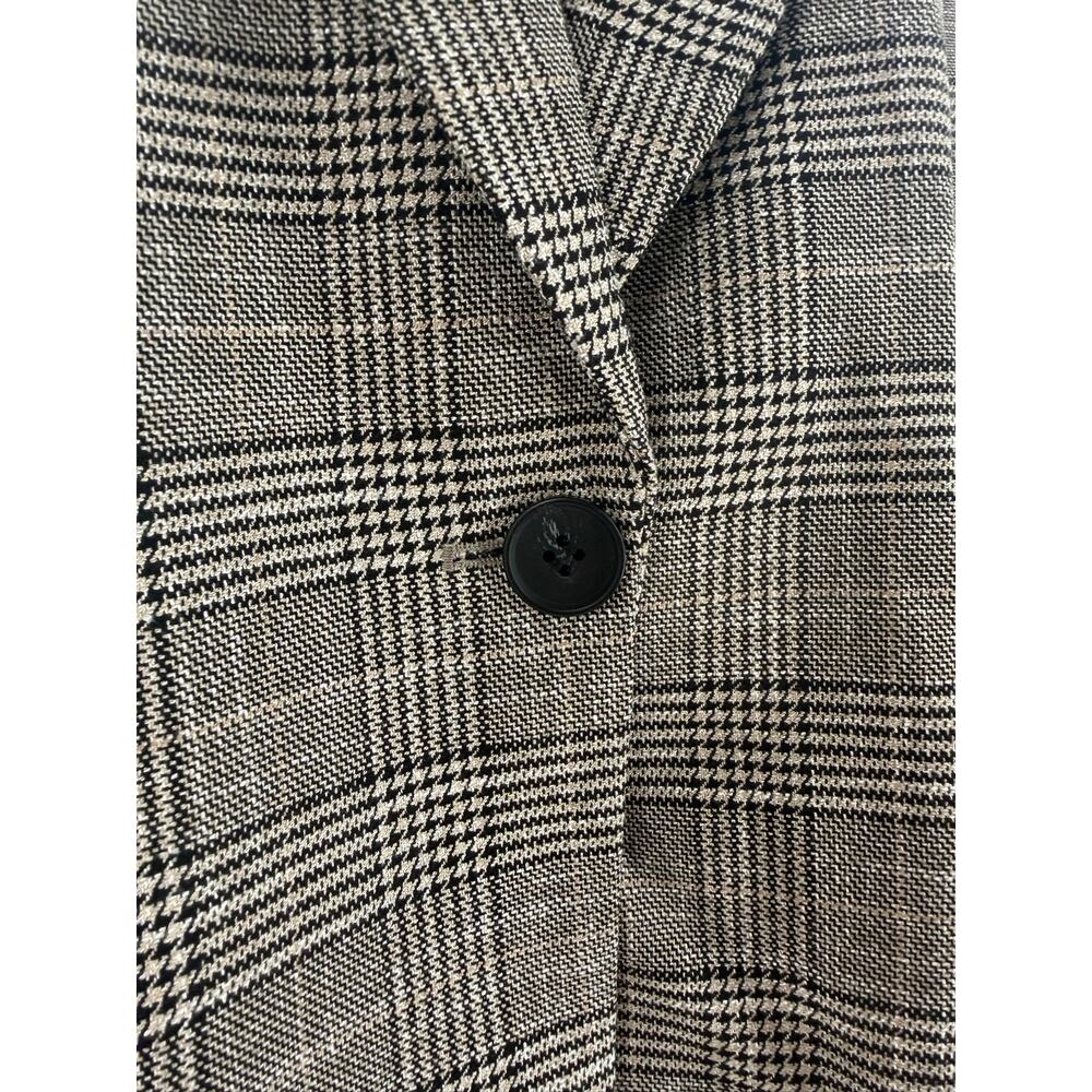 H&M Oversized Plaid Blazer Women’s S Beige Black White Single Button Preppy Fall - Picture 3 of 13
